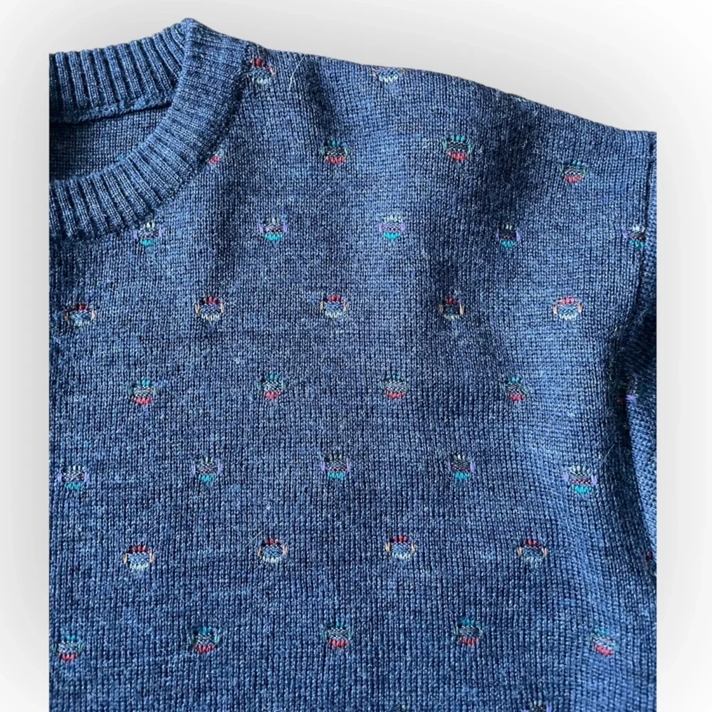 Mark Shale men’s vintage 100% Virgin Wool crewneck long sleeve sweater blue L